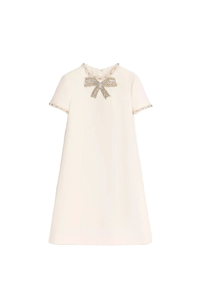 jocelyn rhinestone Embroidered Crepe mini Dress in ivory