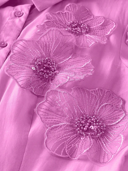 susanna floral Applique Shirt Midi Dress in pink