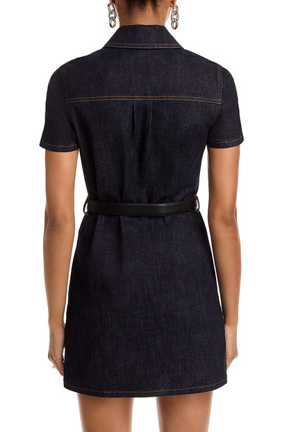 miriam Denim Crystal Trim Mini Dress in black
