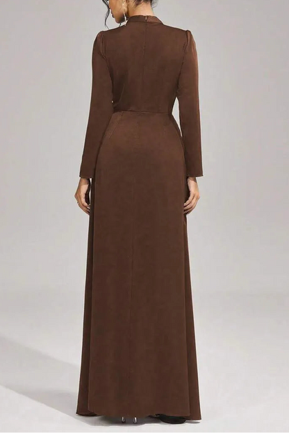 beulah Long sleeves with beading pleated maxi dress in brown