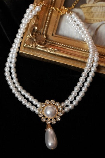 Double Layered Pearl Choker With Pearl Drop Pendant