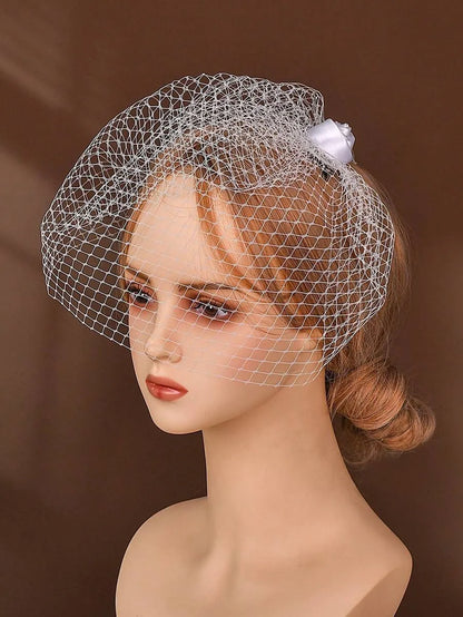 White Birdcage Veil Fascinator