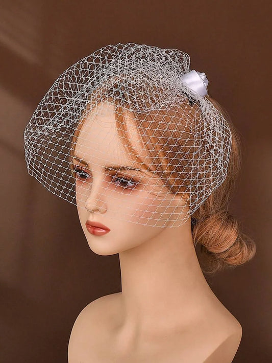 White Birdcage Veil Fascinator