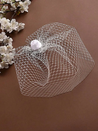 White Birdcage Veil Fascinator