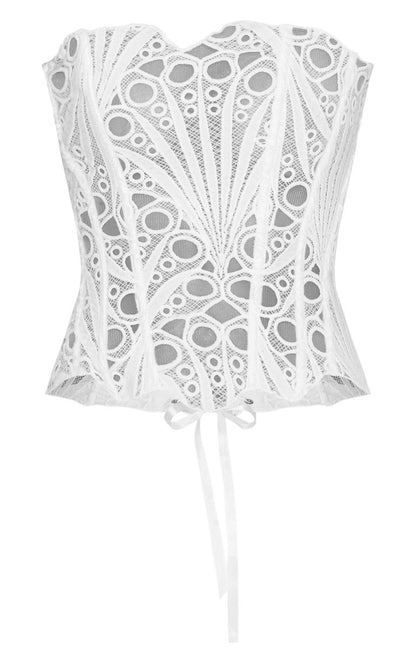 White Textured Sheer Floral Lace Corset