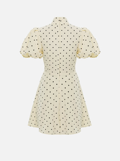 Mock Neck Puff Sleeve Polka Dot Mini Dress