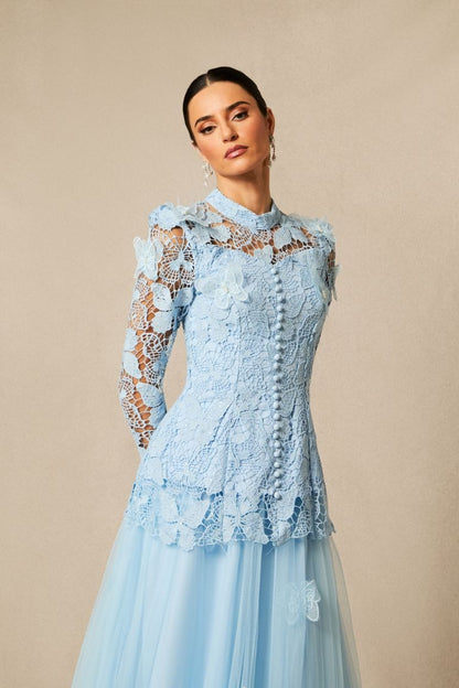 Elizabeth Butterfly Embroidered Lace Maxi Dress