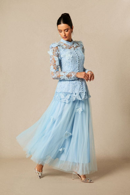 Elizabeth Butterfly Embroidered Lace Maxi Dress