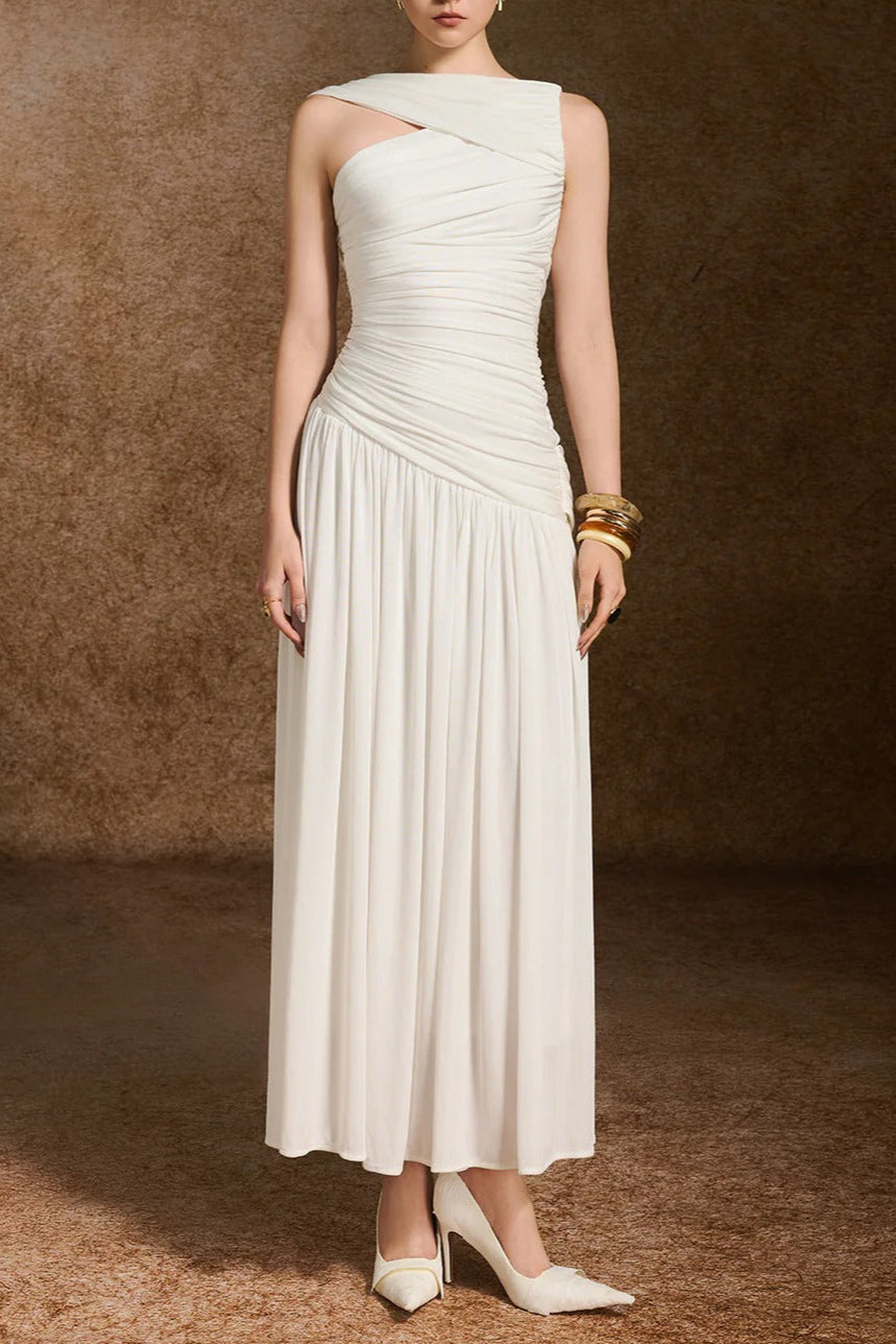 leona A-line Asymmetric Neck Spandex Ankle Length Dress
