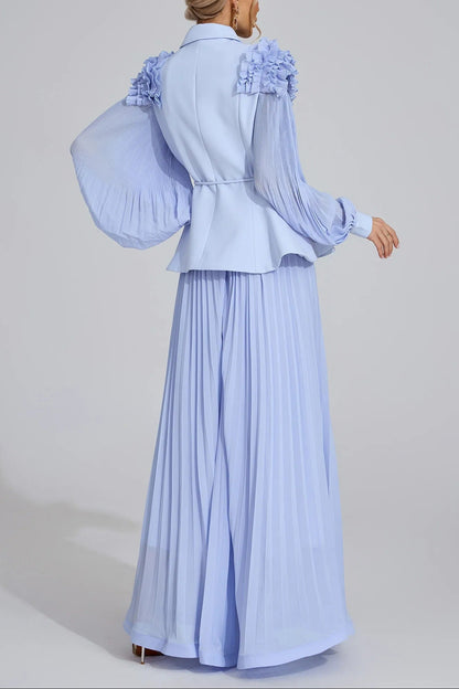 josephine Light Blue Flounce skirt  blazer Two-Piece Set