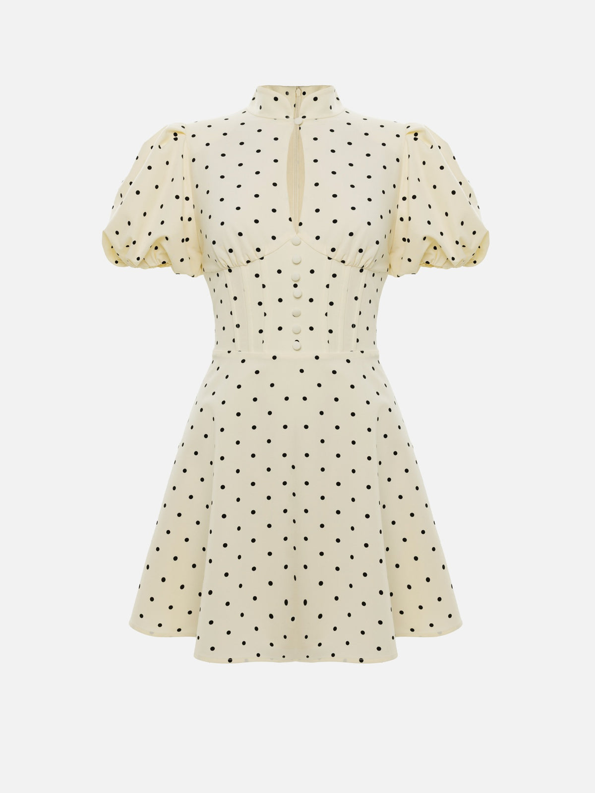 Mock Neck Puff Sleeve Polka Dot Mini Dress