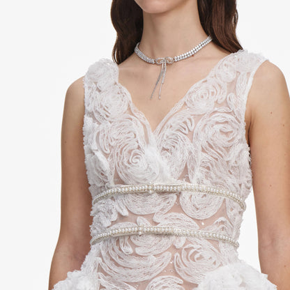 White sequin tulle and lace mini dress