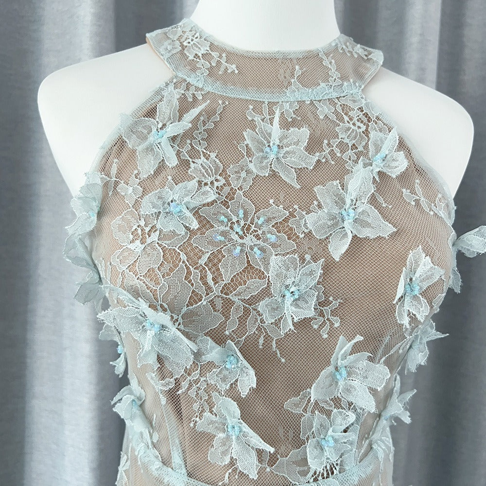 Floral Lace Mini Dress In blue