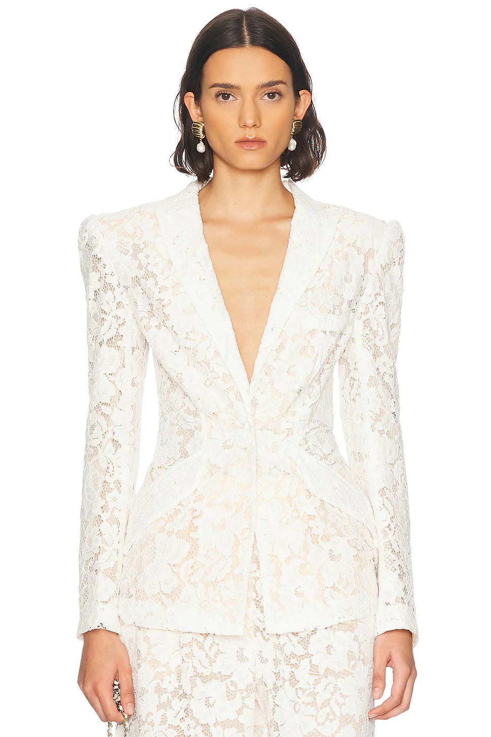 elvira v-neck Lace Blazer set in white