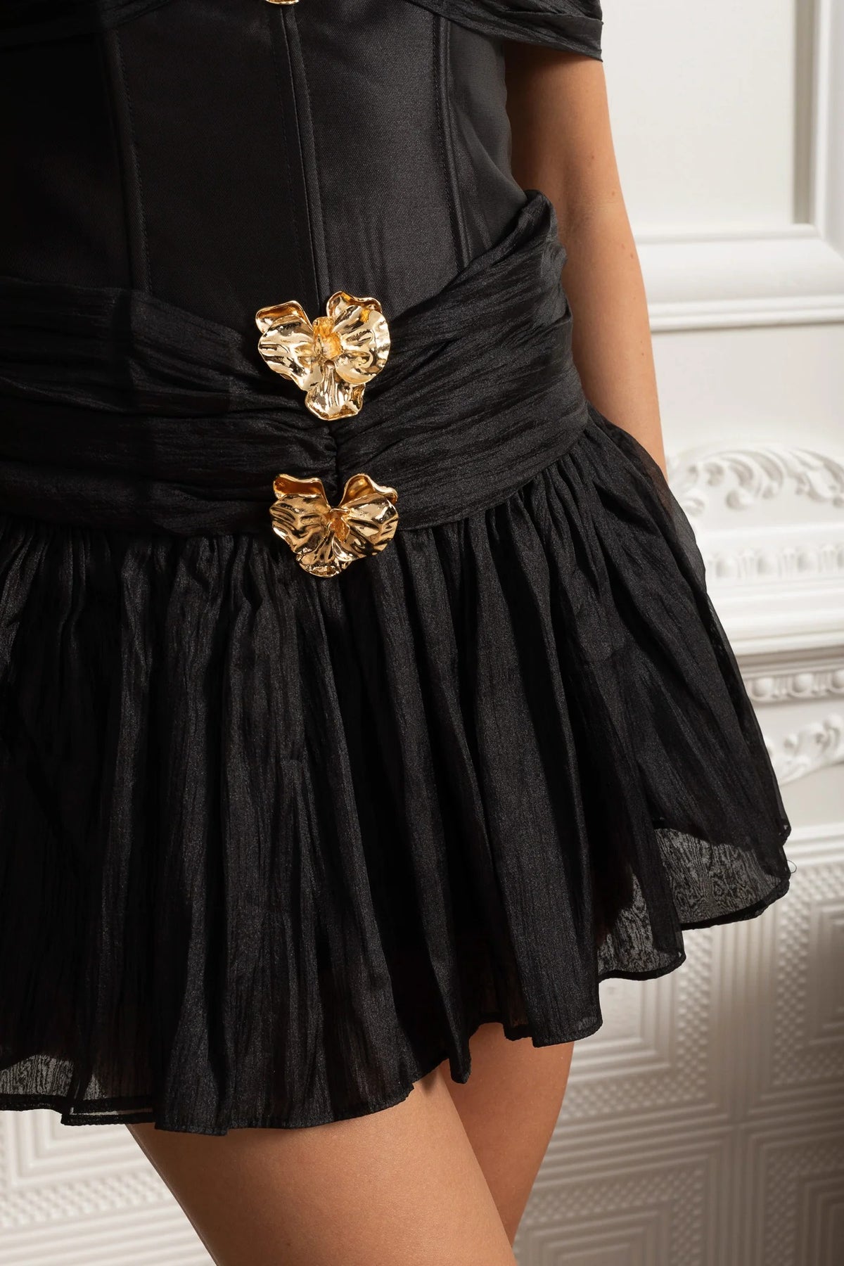 Emerald Fit and Flare Corset Waist Chiffon Mini Dress