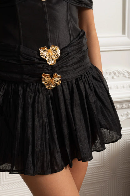 Emerald Fit and Flare Corset Waist Chiffon Mini Dress