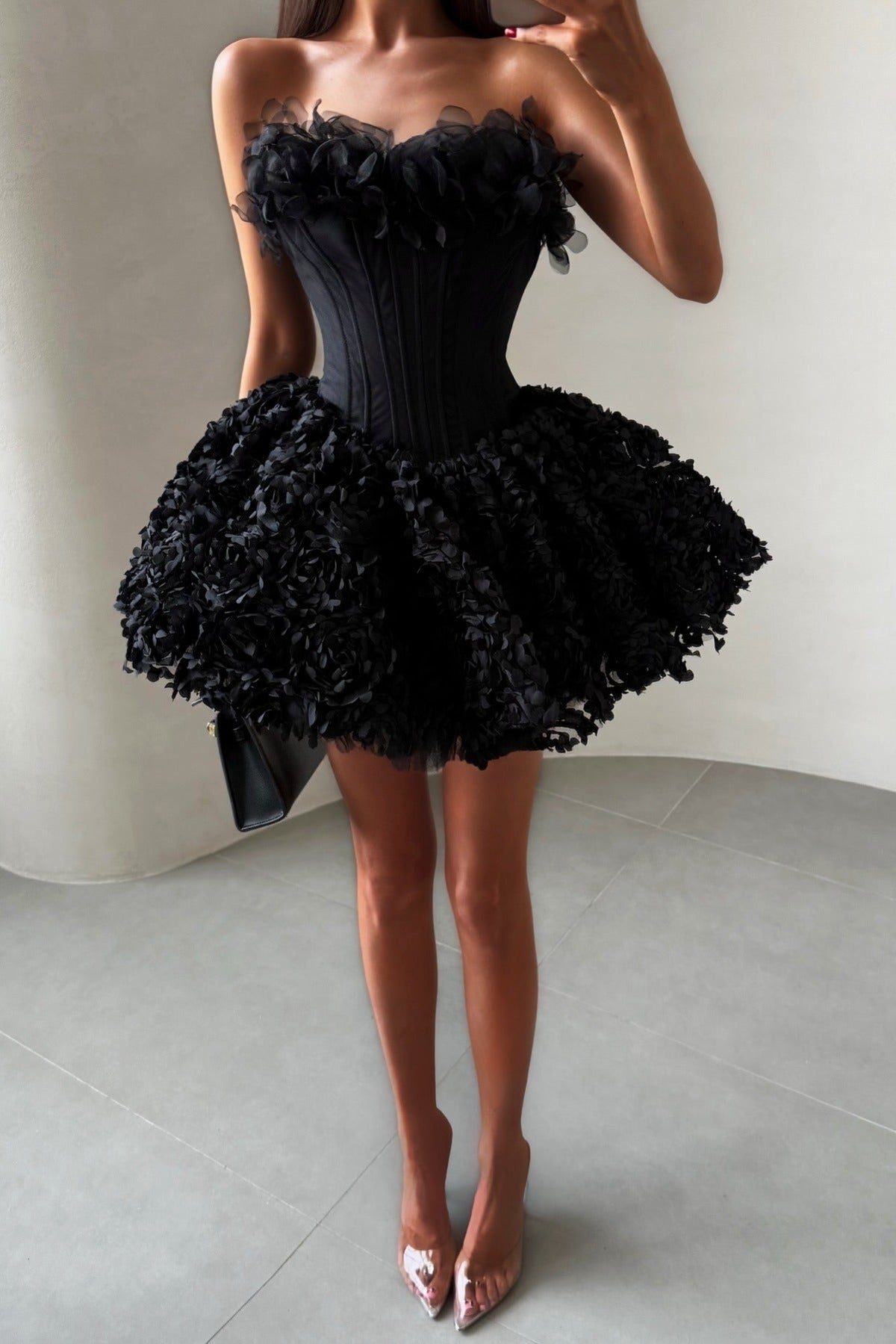 Strapless Petal Floral Corset A Line Dress