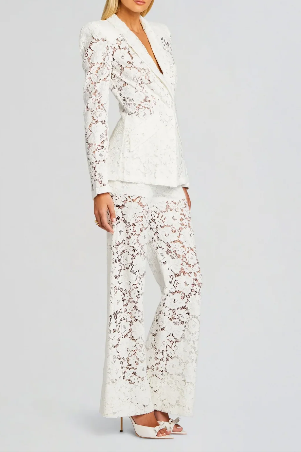elvira v-neck Lace Blazer set in white