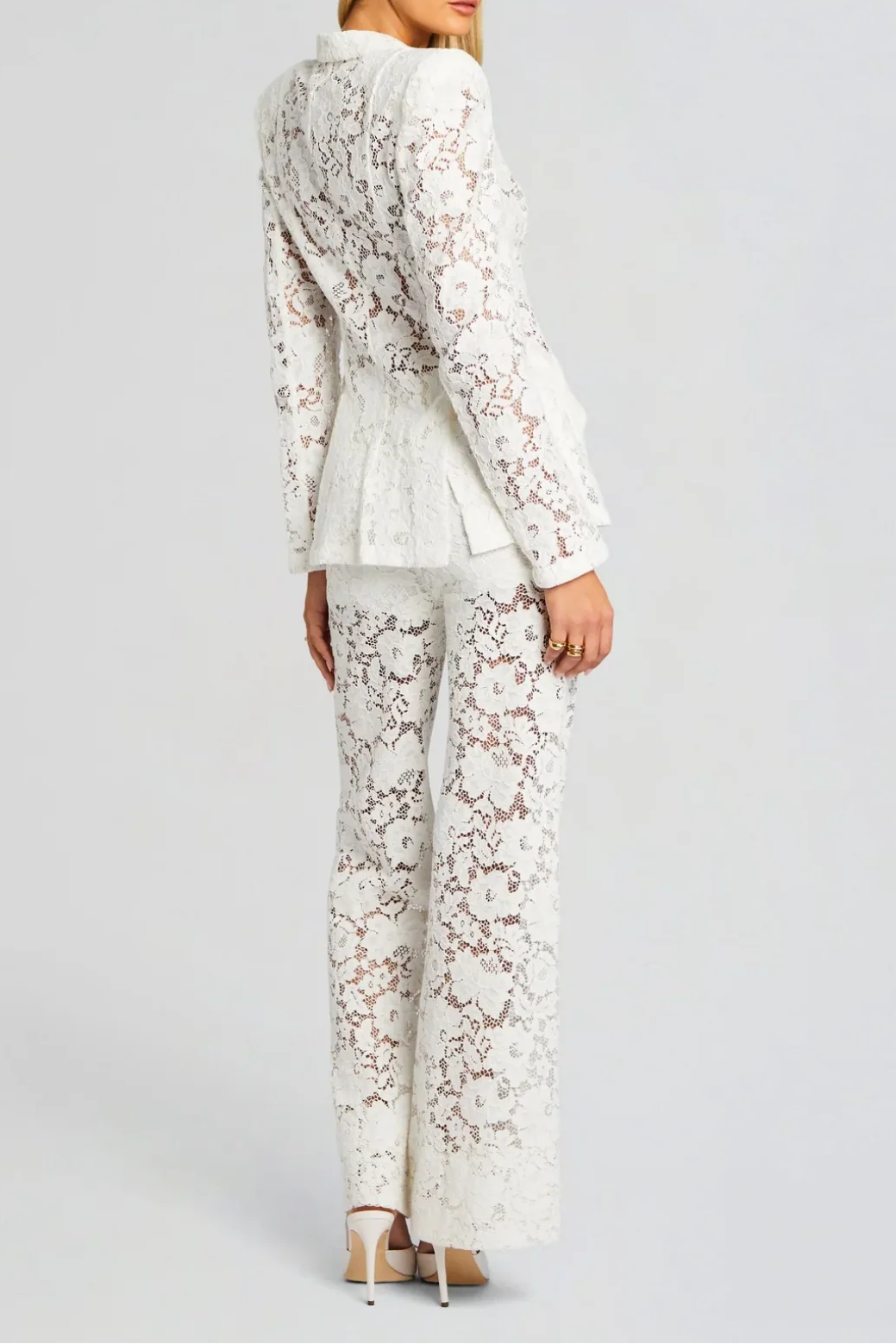 elvira v-neck Lace Blazer set in white