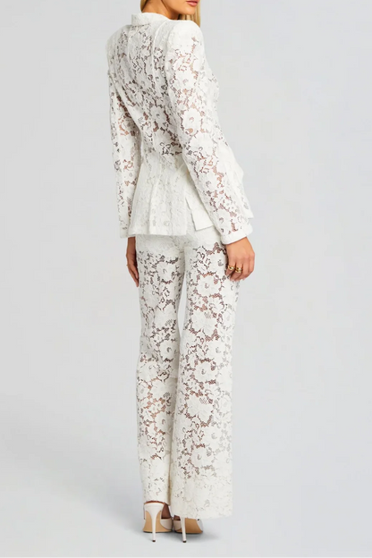 elvira v-neck Lace Blazer set in white