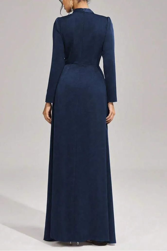 beulah Long sleeves with beading pleated maxi dress in blue