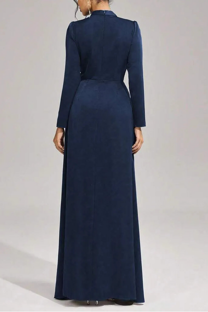 beulah Long sleeves with beading pleated maxi dress in blue