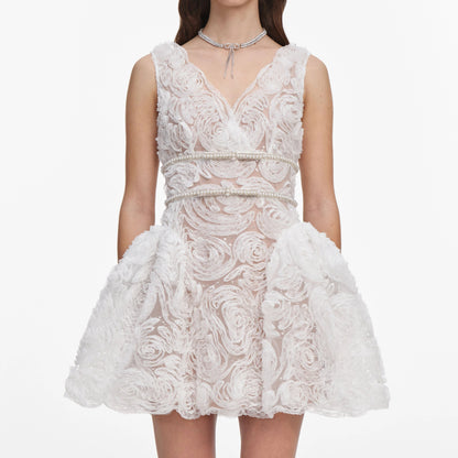 White sequin tulle and lace mini dress