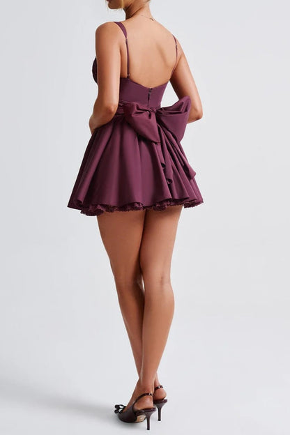 lace ruffle trim corset mini dress in purple