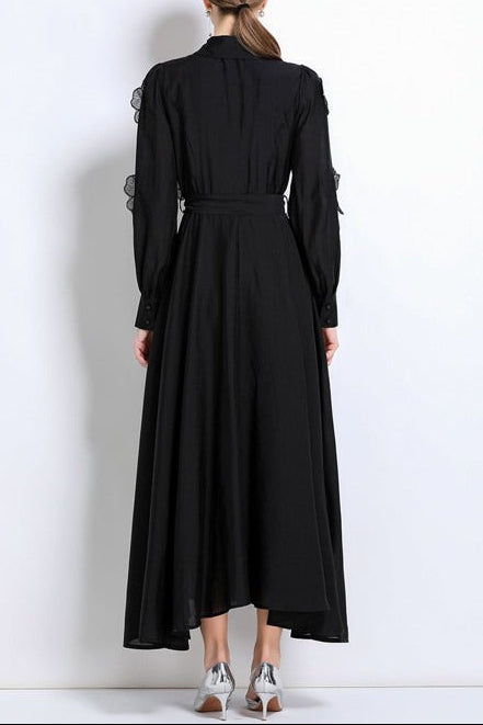 susanna floral Applique Shirt Midi Dress in black
