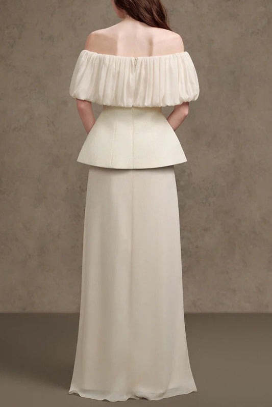 karen Straight Plain Foam Silk strapless Maxi dress in white