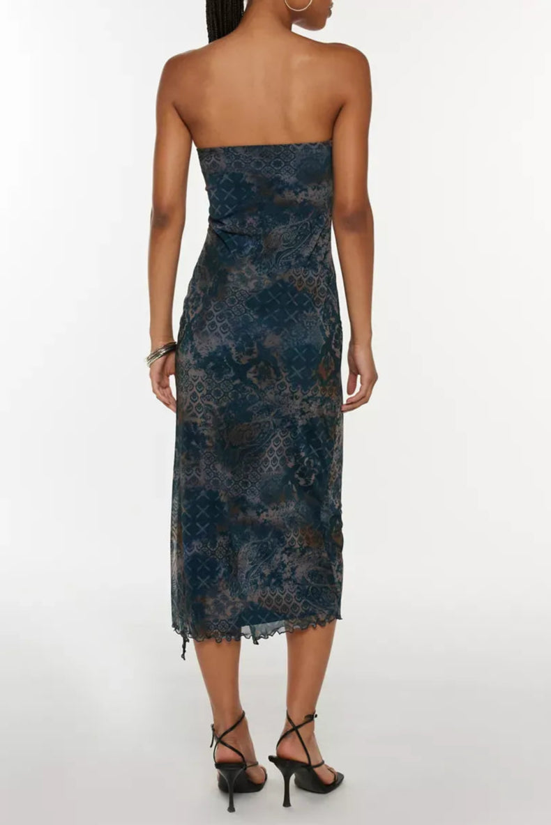 Mesh Strapless Midi Dress