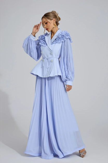 josephine Light Blue Flounce skirt  blazer Two-Piece Set