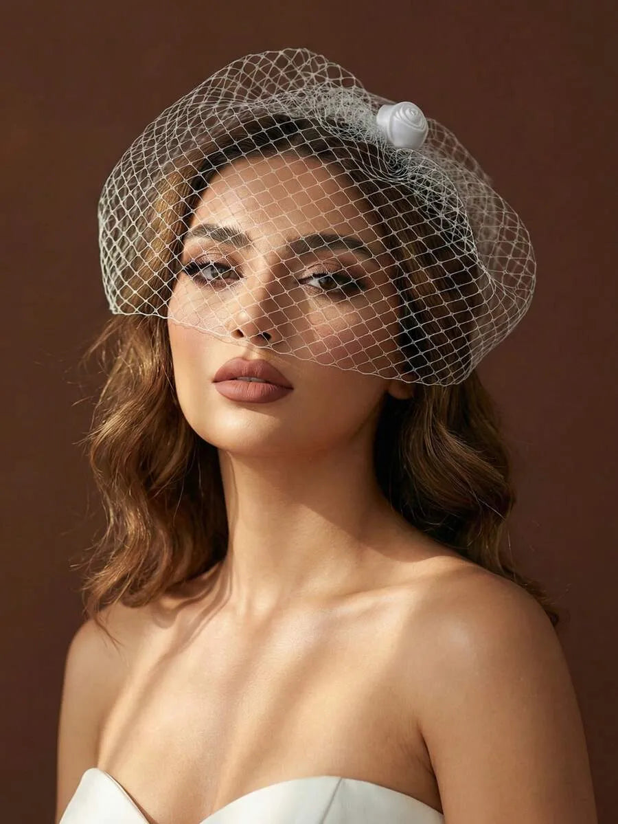 White Birdcage Veil Fascinator
