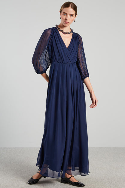 Long chiffon V-Neck dress