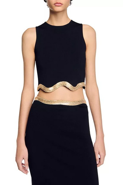 black Cropped Jumper with Chain Detail