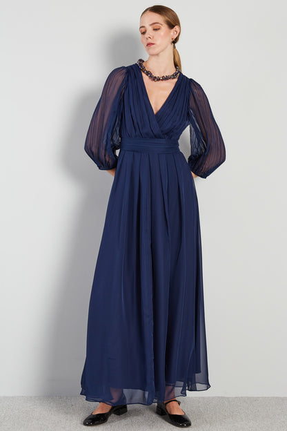Long chiffon V-Neck dress