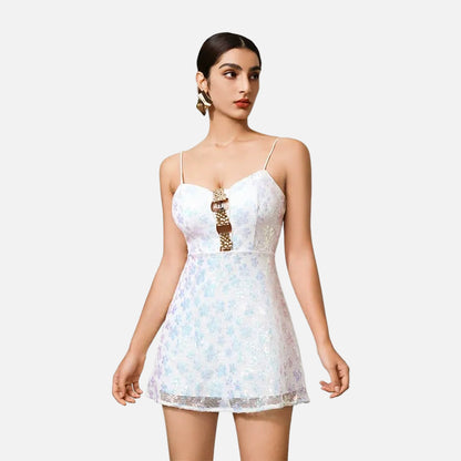 gabrielle Petal-like gradient sequin mini dress in white