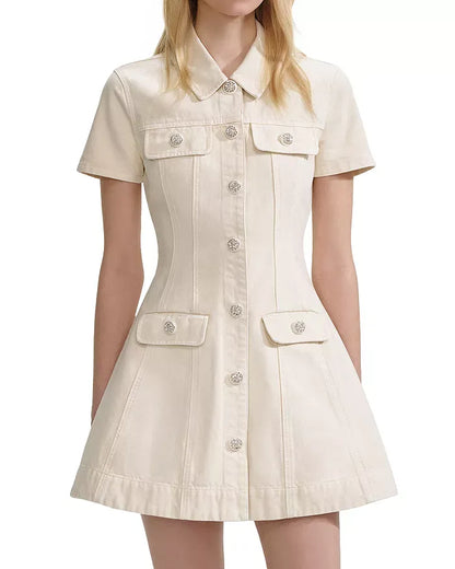 vanessa Cream Collared Denim Mini Dress