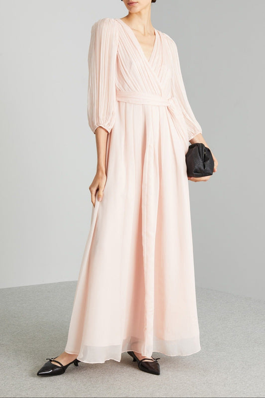 Long chiffon V-Neck dress