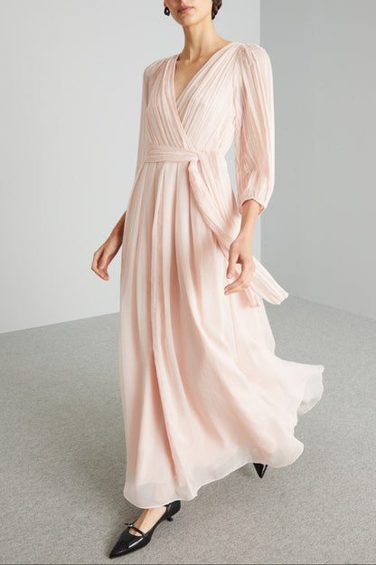 Long chiffon V-Neck dress