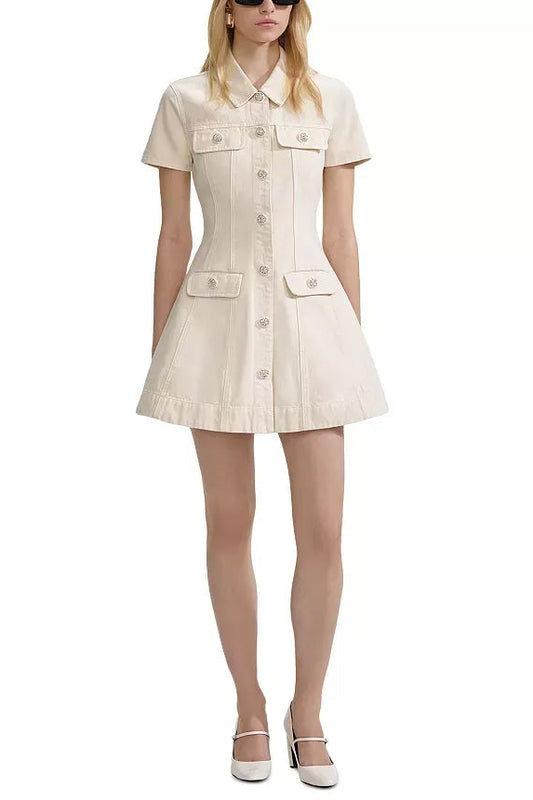vanessa Cream Collared Denim Mini Dress