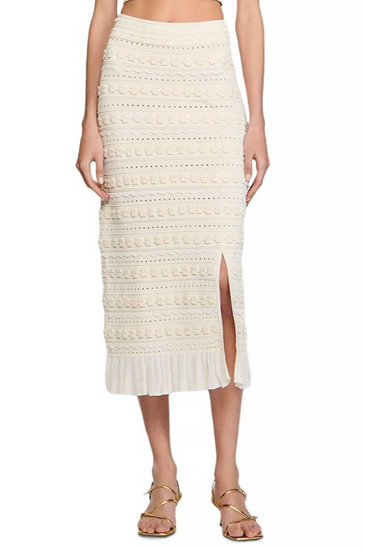 Crochet Trim Knit Skirt in ecru