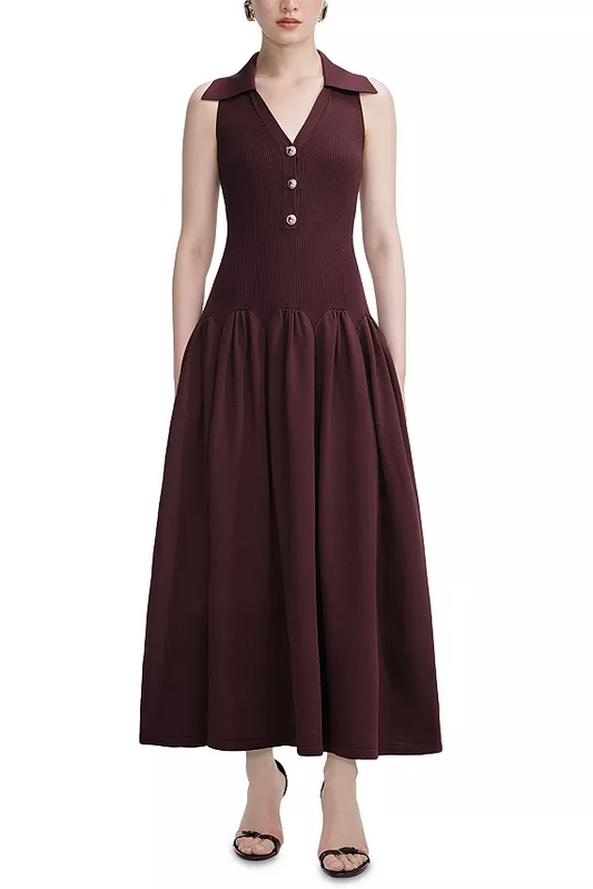 meredith Ribbed Midi Dress in brick red