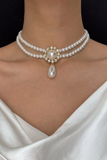 Double Layered Pearl Choker With Pearl Drop Pendant