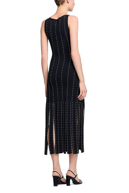 marjorie Fringed Knit Maxi Dress in black