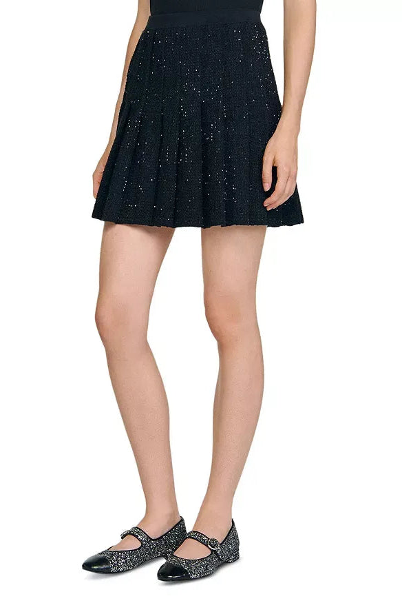 Jody Black Short Tweed Pleated Skirt