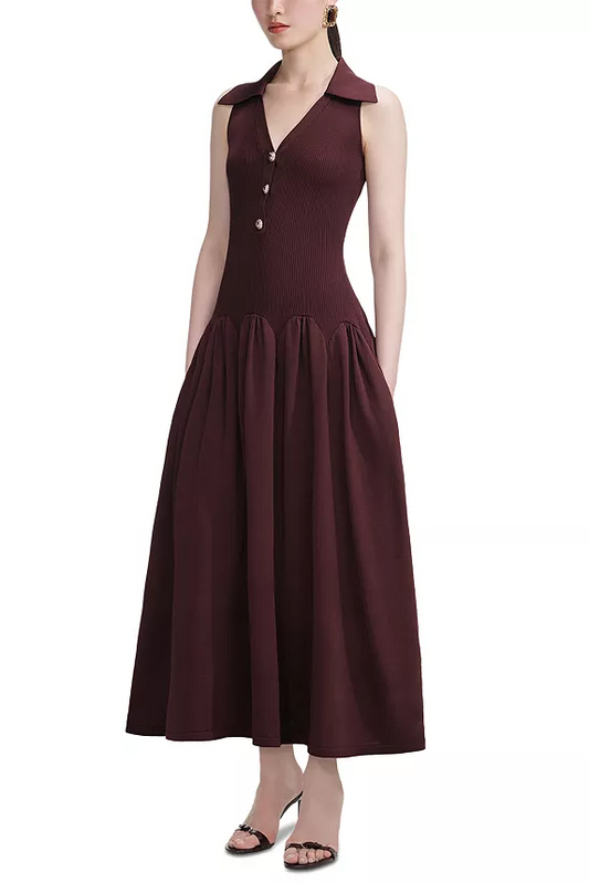 meredith Ribbed Midi Dress in brick red