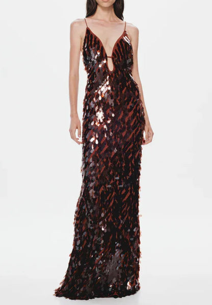 The Sequin Maxi Dress in Brown