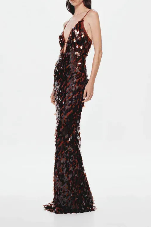 The Sequin Maxi Dress in Brown