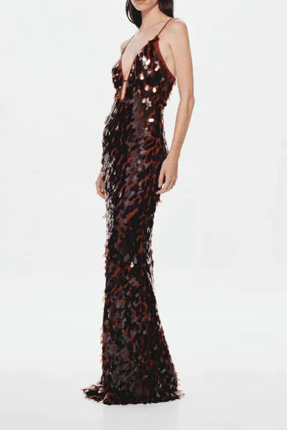The Sequin Maxi Dress in Brown